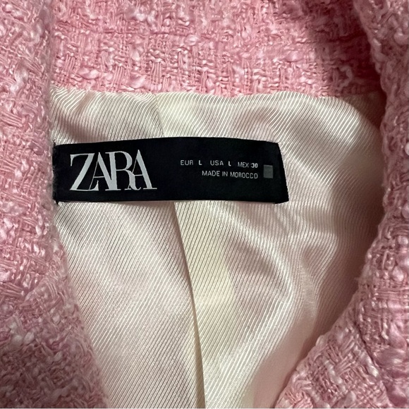 Zara Tweed Textured Structured Weave Cropped Blazer Pink Size Large Valentines - Picture 9 of 9